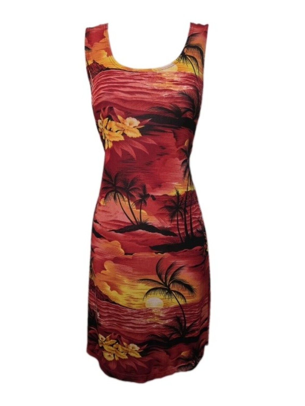 VTG Cocos USA Mesh Mini Dress Red Tropical Graphic Swim Coverup Size XL Miami